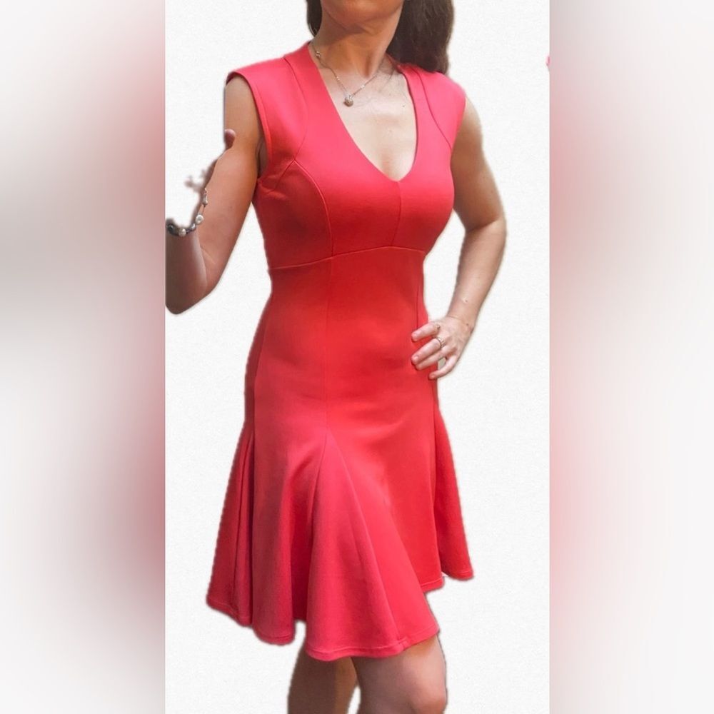 Tomato Girl Red Orange Godet Skater Mini Dress Deep V Plunge XS S Y2K Barbiecore - Picture 8 of 8